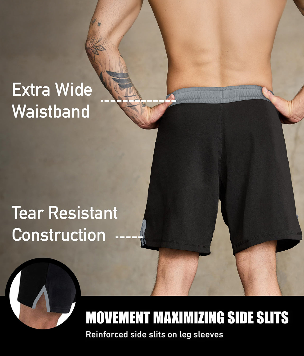 black jack series gray no-gi jiu jitsu shorts with reinforced side slits