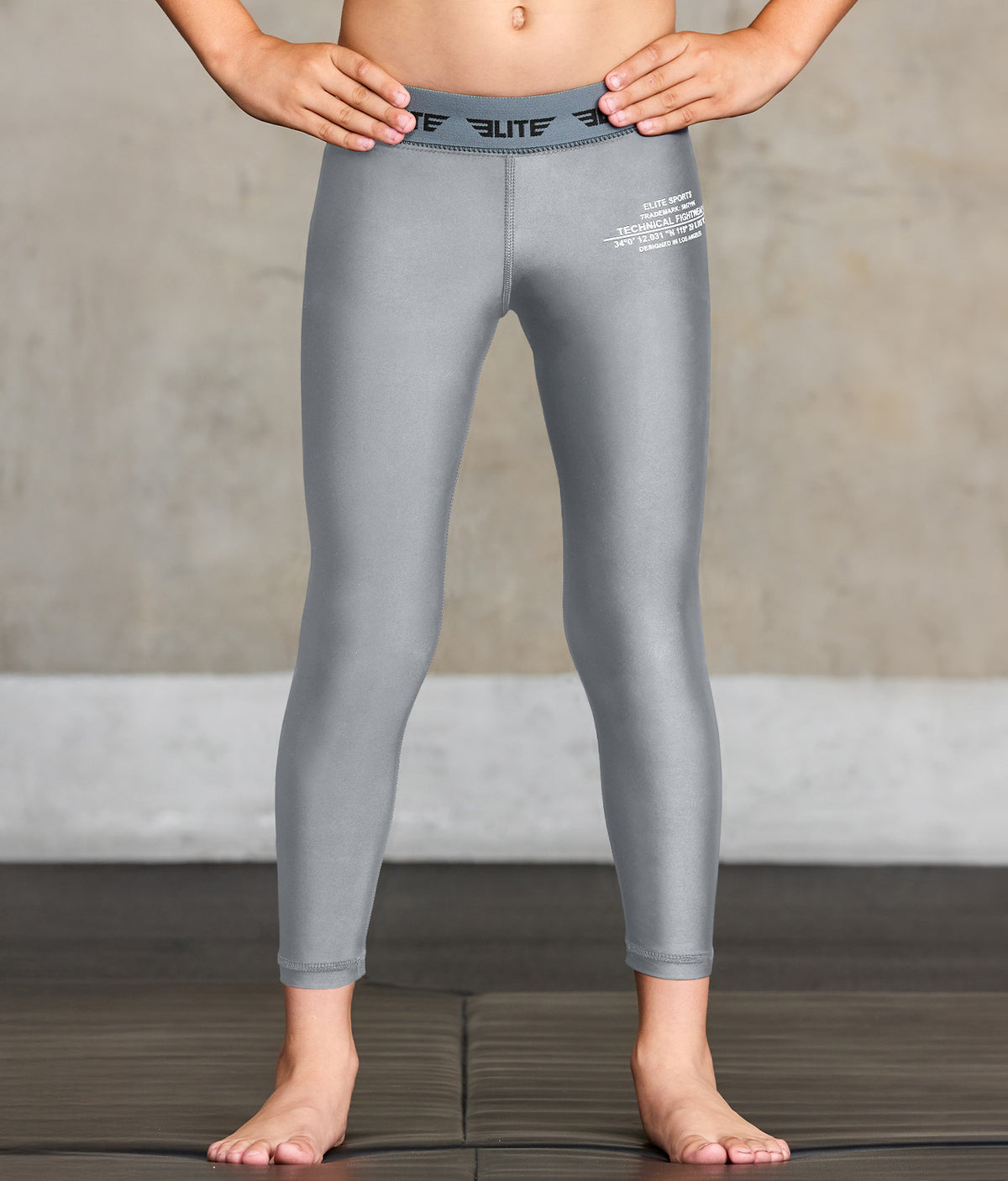 elite sports compression gray no-gi kids bjj spat pants