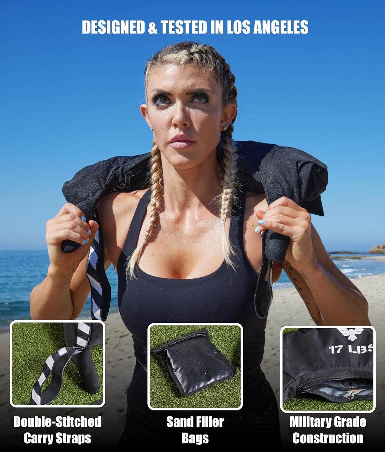 Elite Sports Black Bulgarian Sand Bag 17 Lbs Designed & Tested In Los Angeles