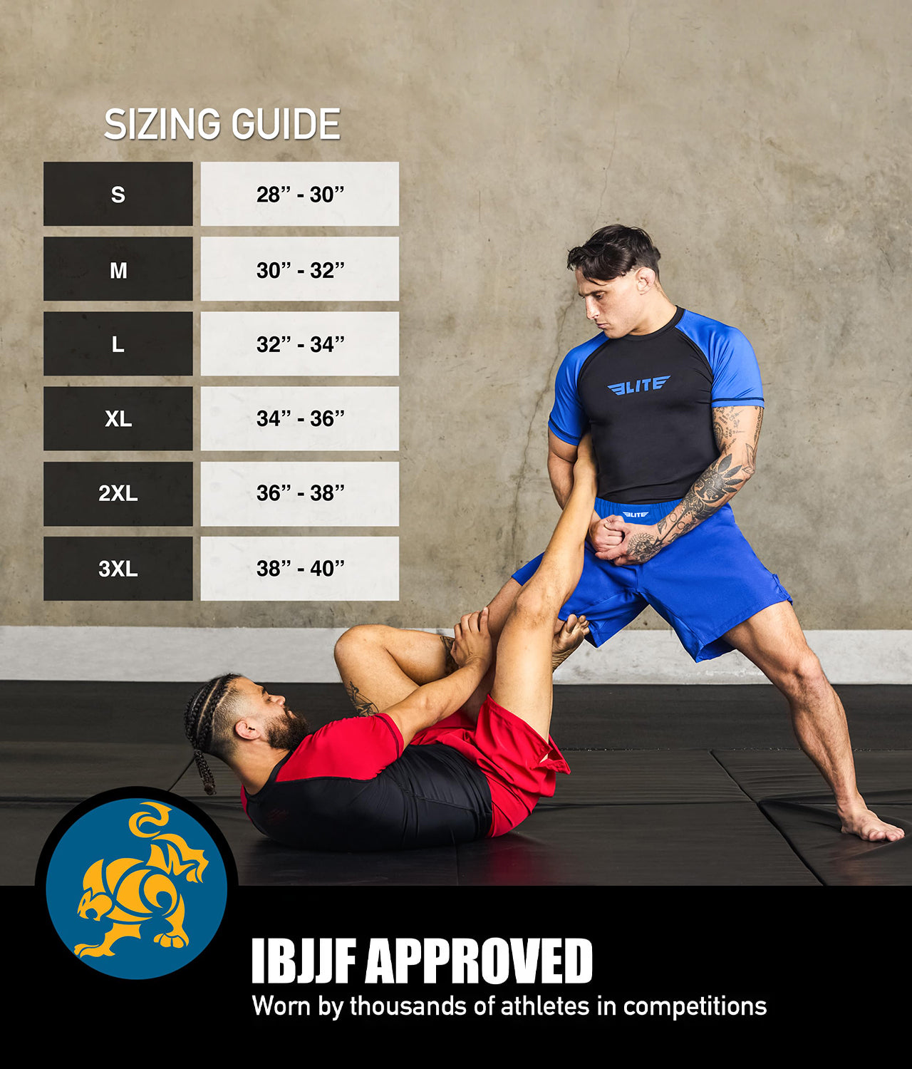 elite sports black jack series blue adults bjj grappling shorts sizing guide