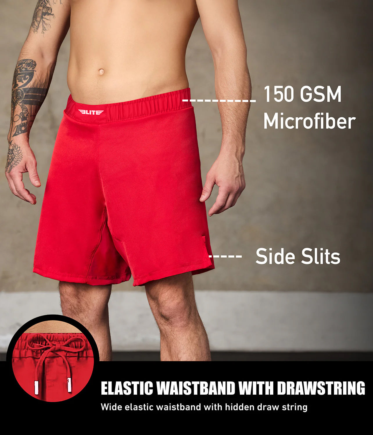 elite sports black jack series red mma shorts with elastic waistband
