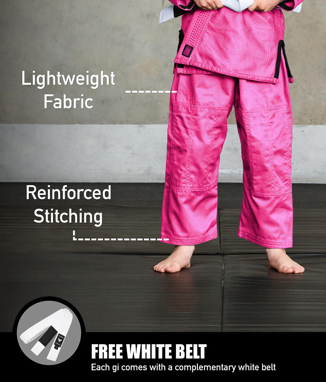 elite sports core pink youth bjj gi with free white belt