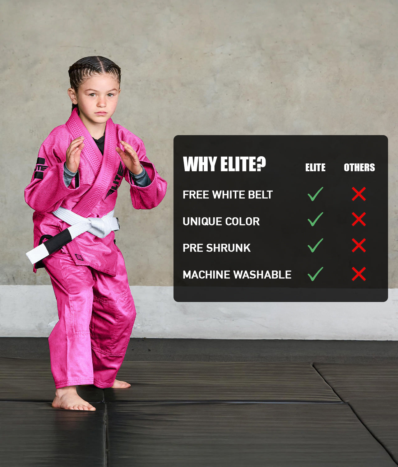 elite sports core pink children bjj uniform technical features
