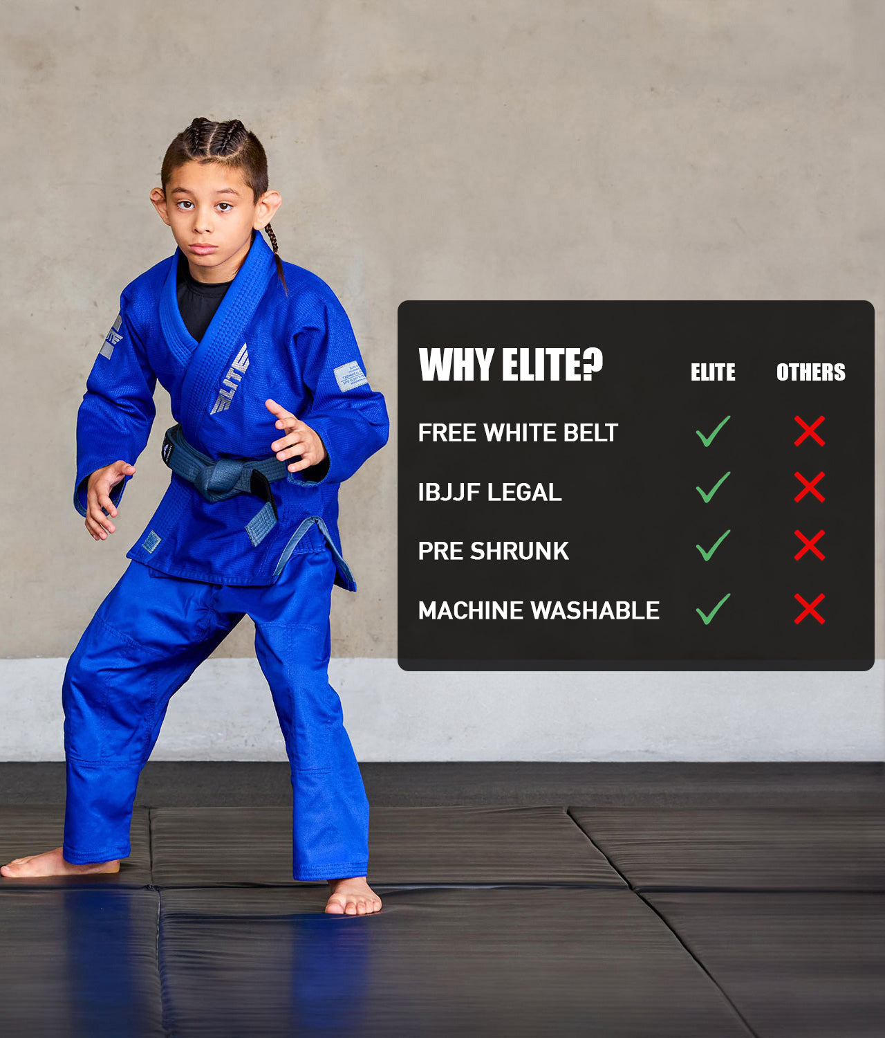 elite core blue children bjj uniform technical features