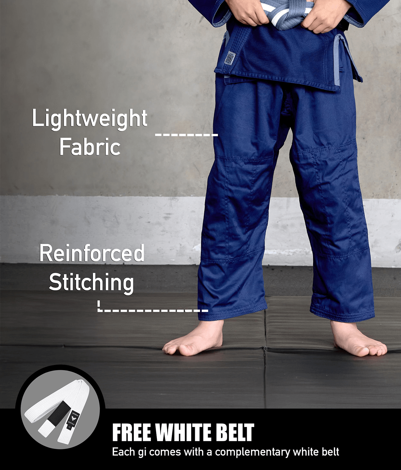 elite core navy youth bjj gi with free white belt