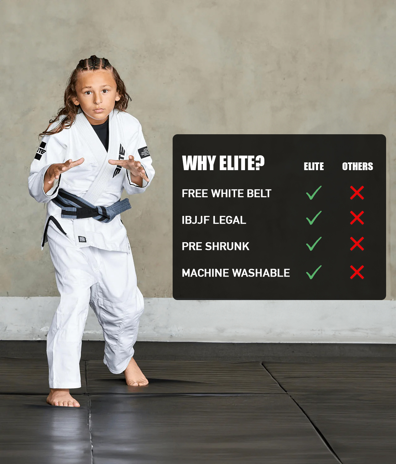 elite core white children bjj uniform technical features