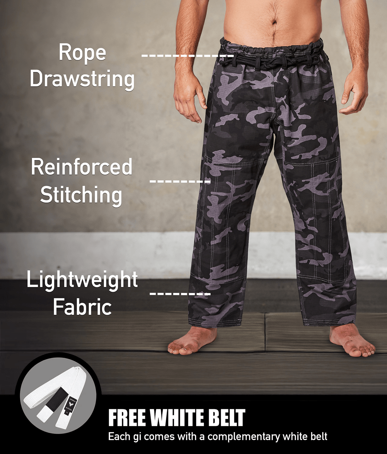 elite sports core gray camo mens bjj gi with free gray camo belt