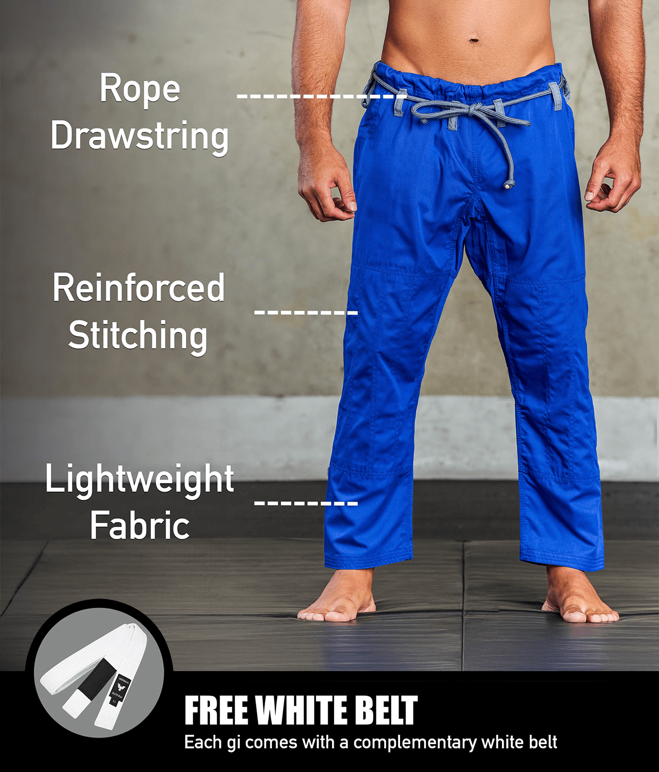 elite essential blue mens jiu jitsu gi with free white belt
