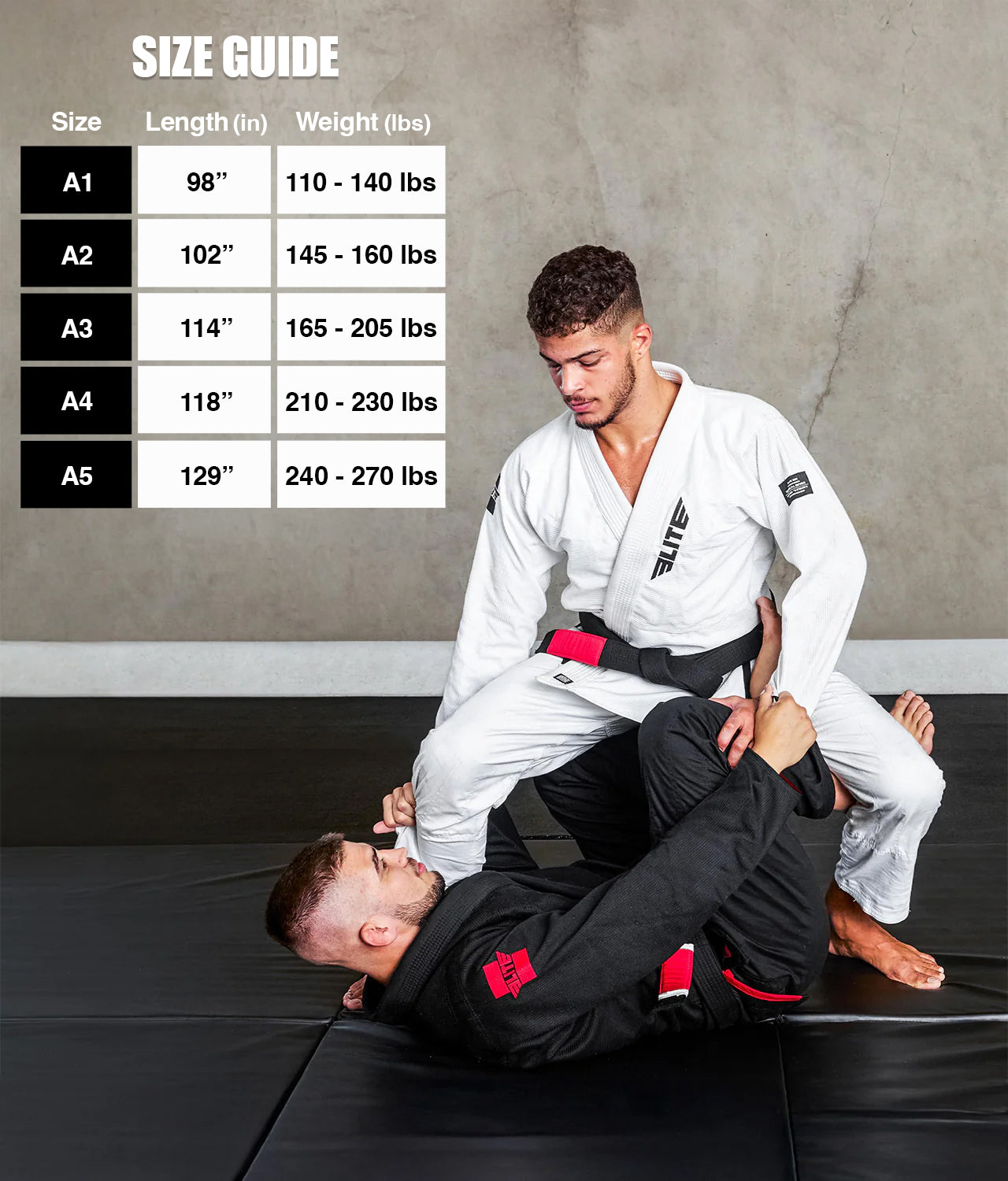 elite sports adults Brazilian jiu jitsu black bjj belt size guide