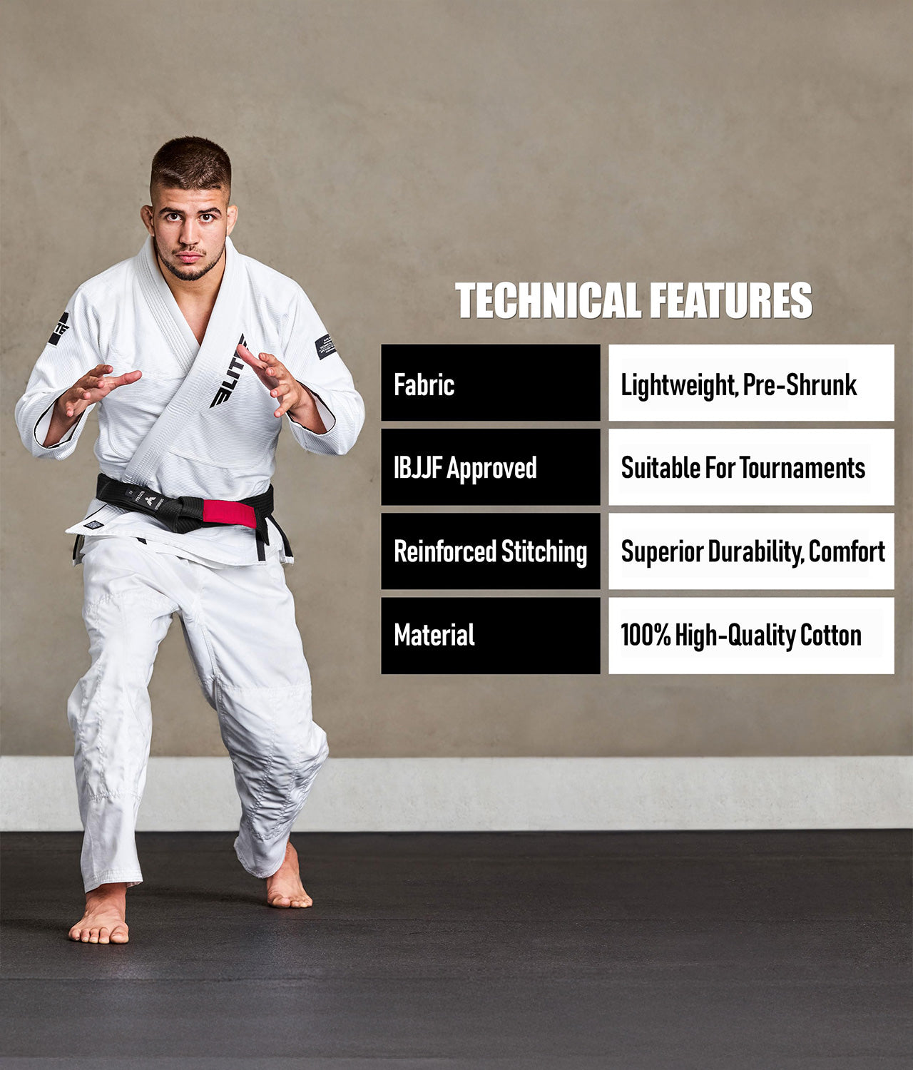 elite sports adults black bjj belt technical features