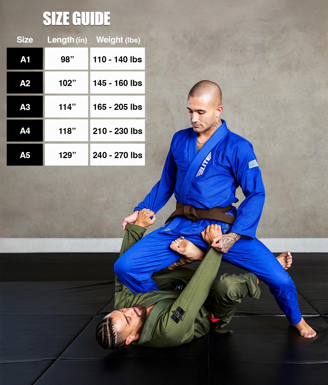 elite sports adults Brazilian jiu jitsu brown bjj belt size guide