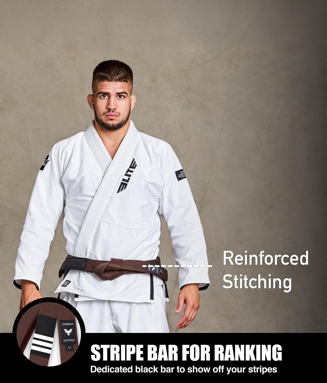 elite sports adults brown bjj belt with stripe bar for ranking