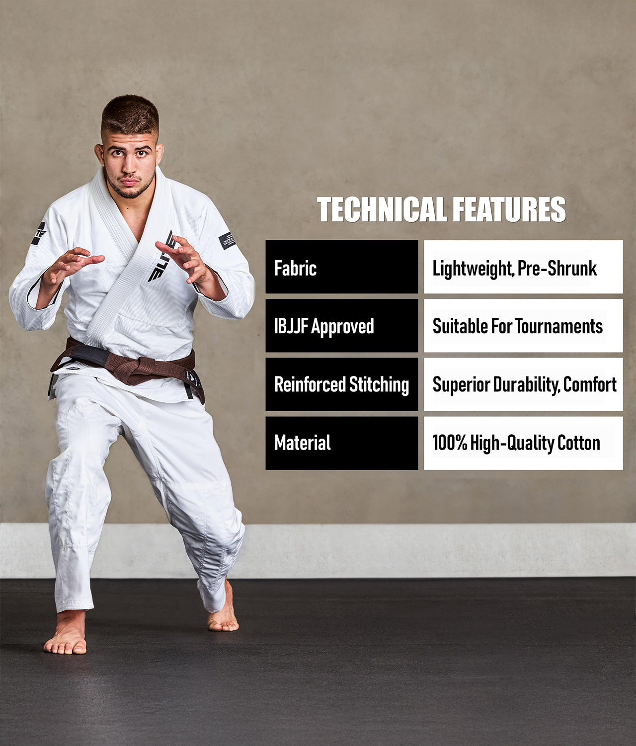 elite sports adults brown bjj belt technical features