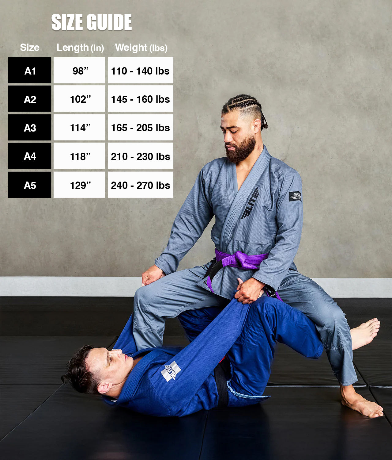 elite sports adults Brazilian jiu jitsu purple bjj belt size guide