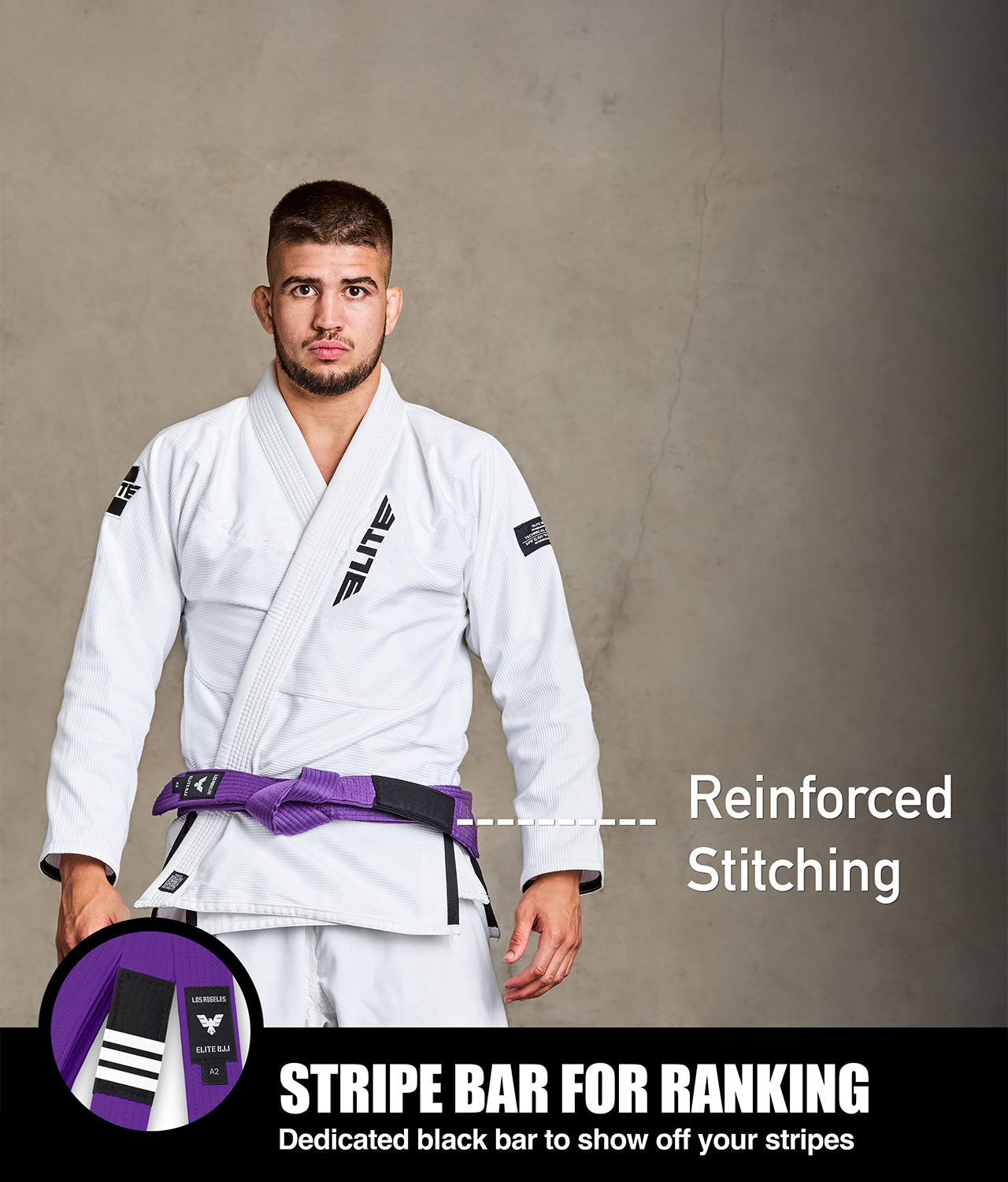 elite sports adults purple bjj belt with stripe bar for ranking