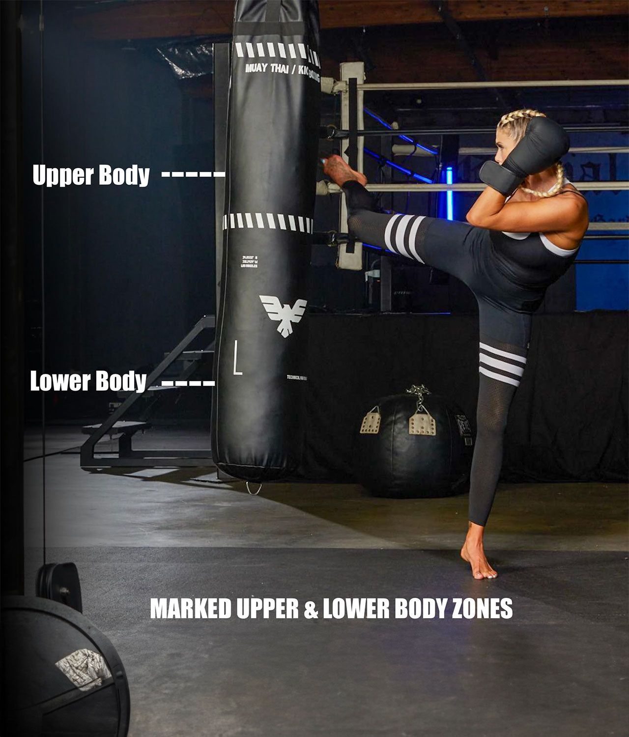 Elite Sports Adults Essential 6 ft Muay Thai Punching Bag Set Marked Upper & Lower Body Zones