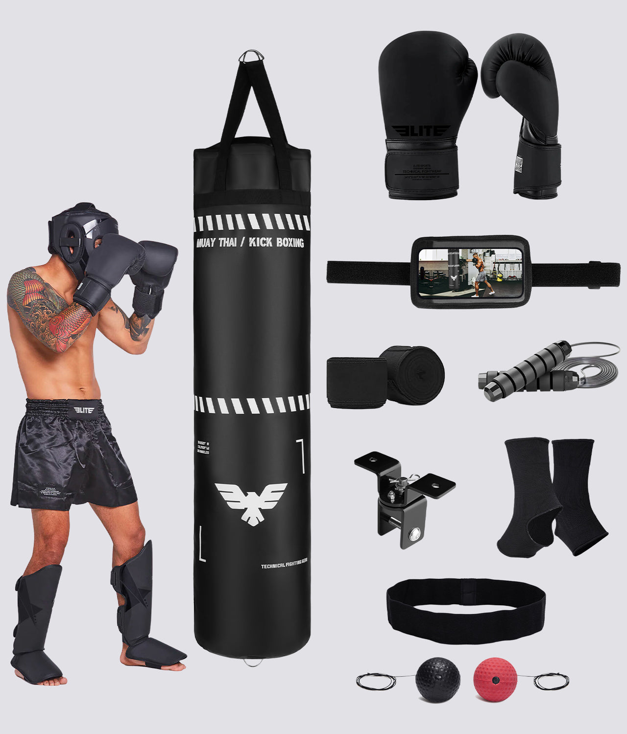 Elite Sports Adults Essential 6 ft Muay Thai Punching Bag Set Items Included
