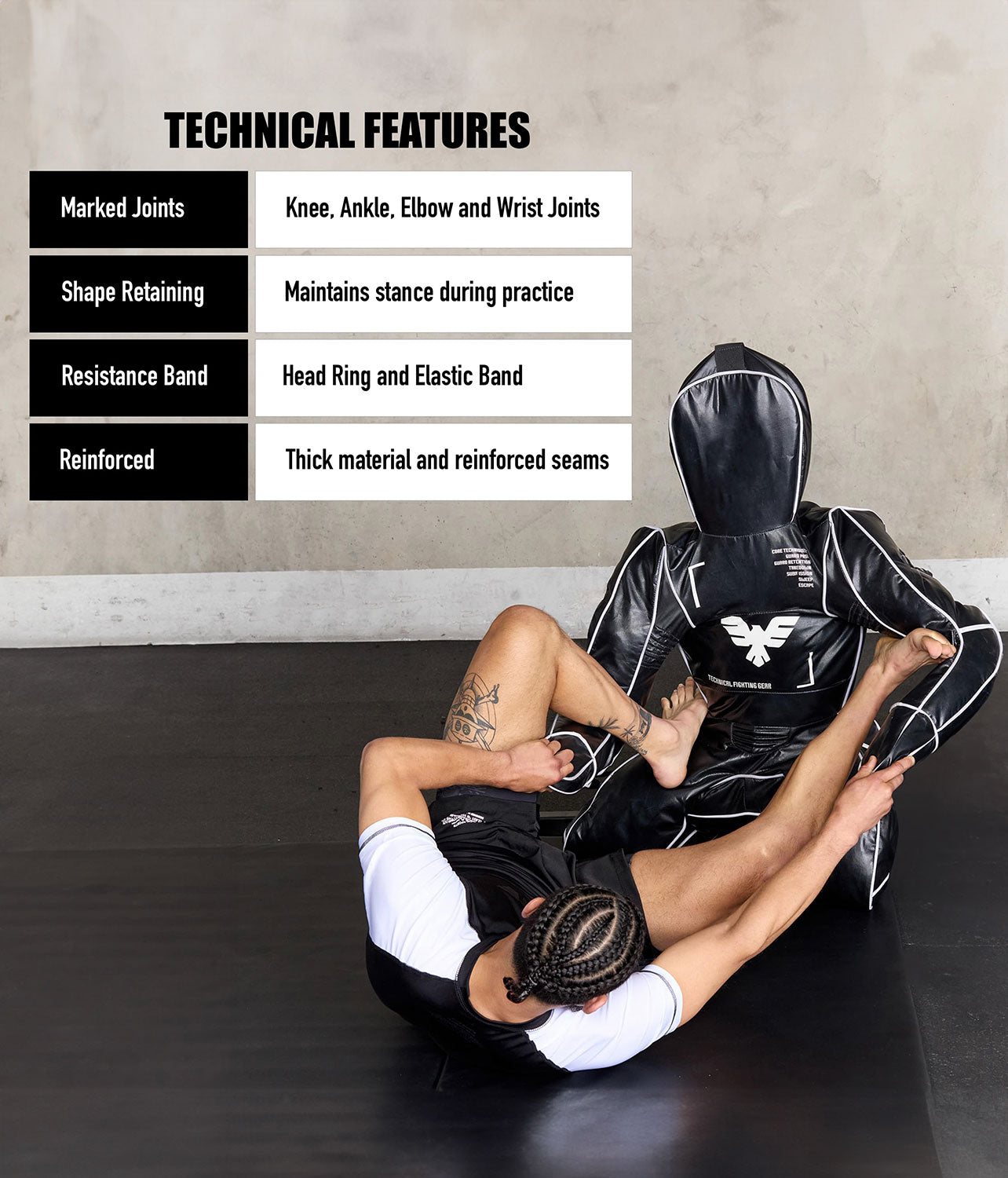 elitesports essential adults bjj grappling dummy technical features