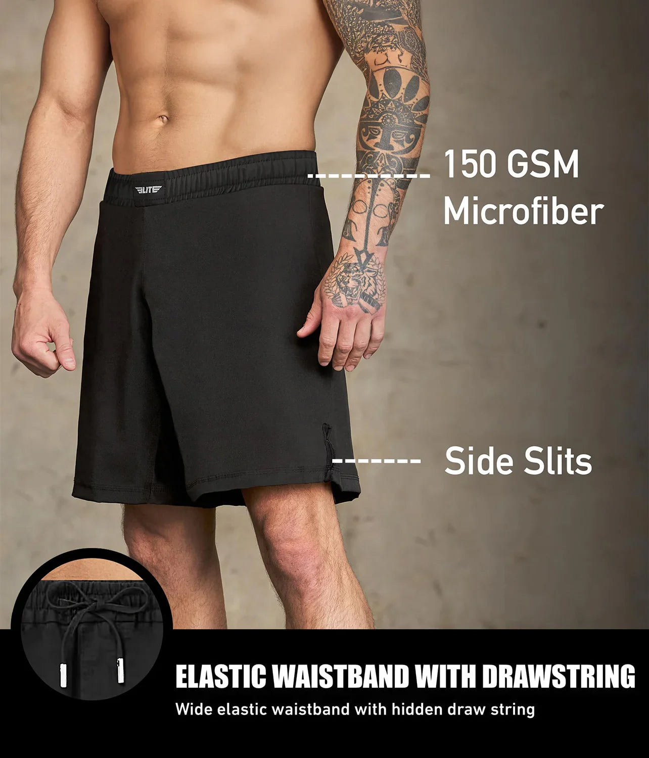 black jack series black Brazilian jiu jitsu shorts with elastic waistband