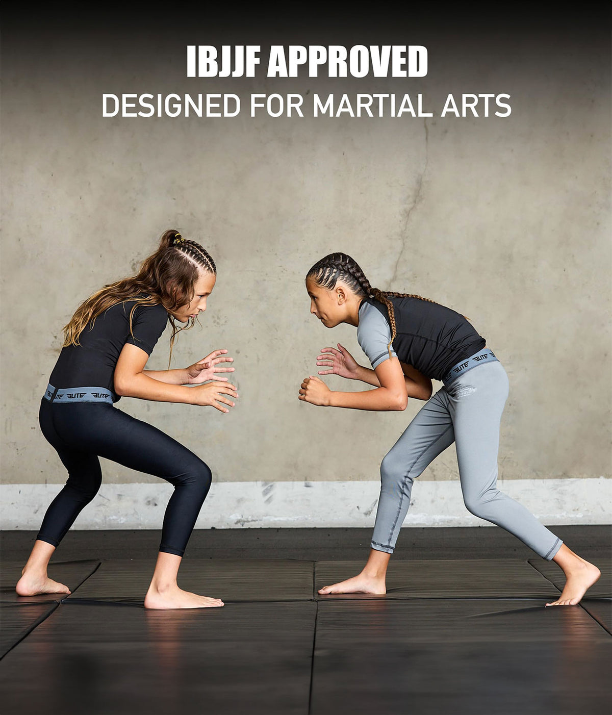 elite sports black ibjjf approved kids jiu jitsu spats