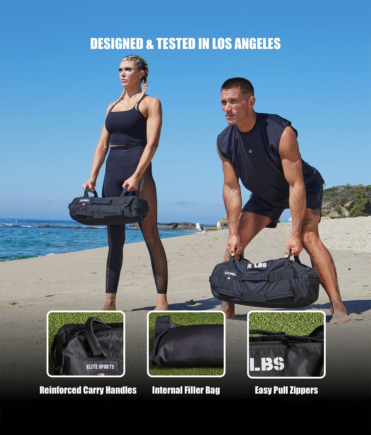 Elite Sports Core Duffel Workout Sandbag 75 lbs Designed & Tested In Los Angeles