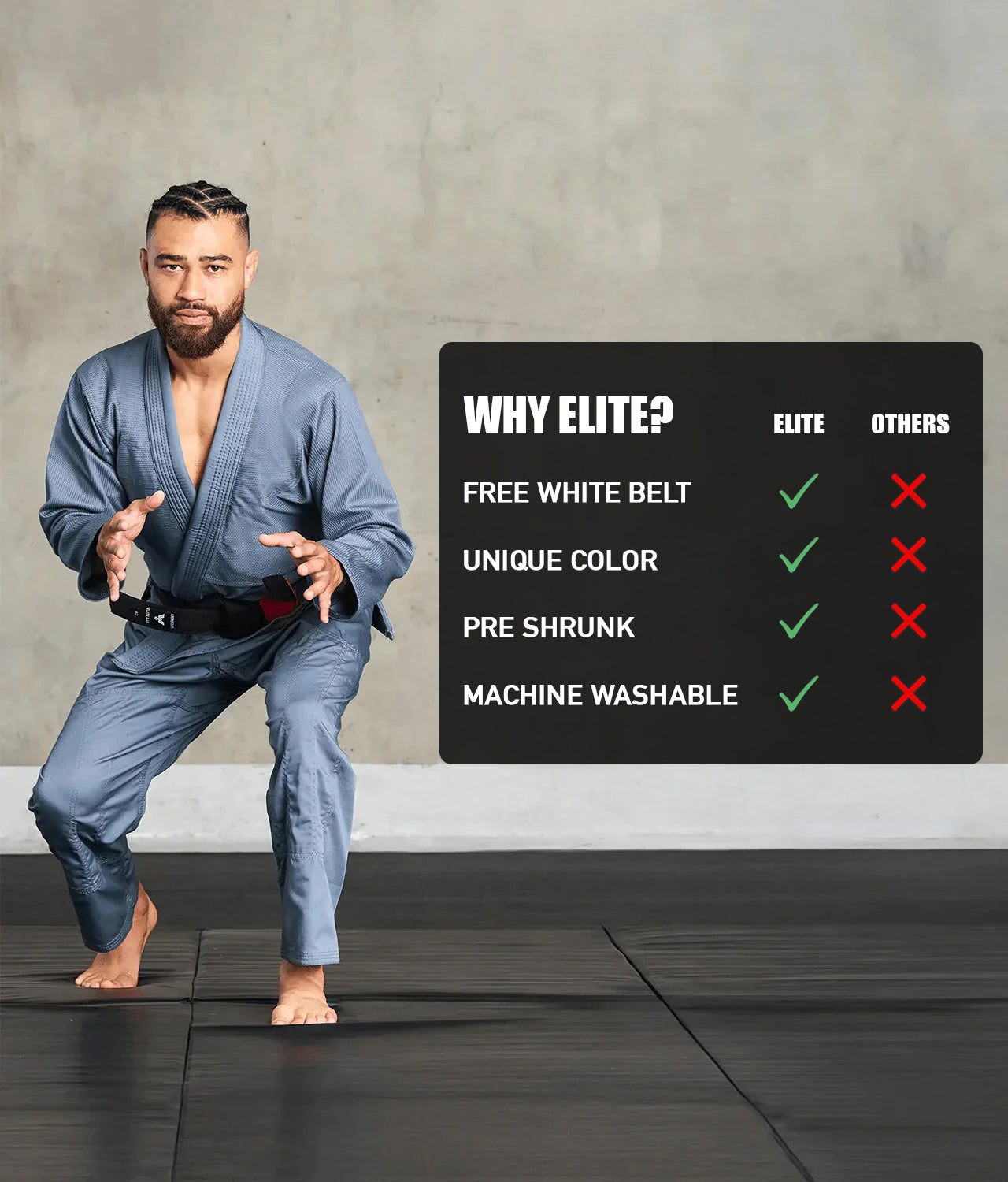elite essential gray mens jiu jitsu uniform technical features