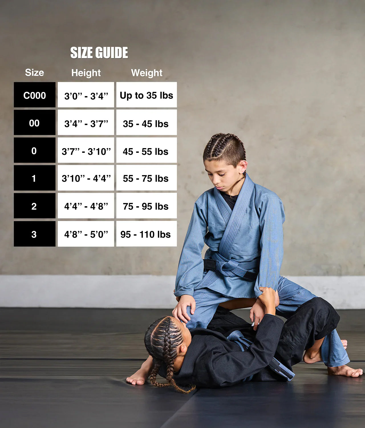 elite essential gray kids jiu jitsu gi size chart