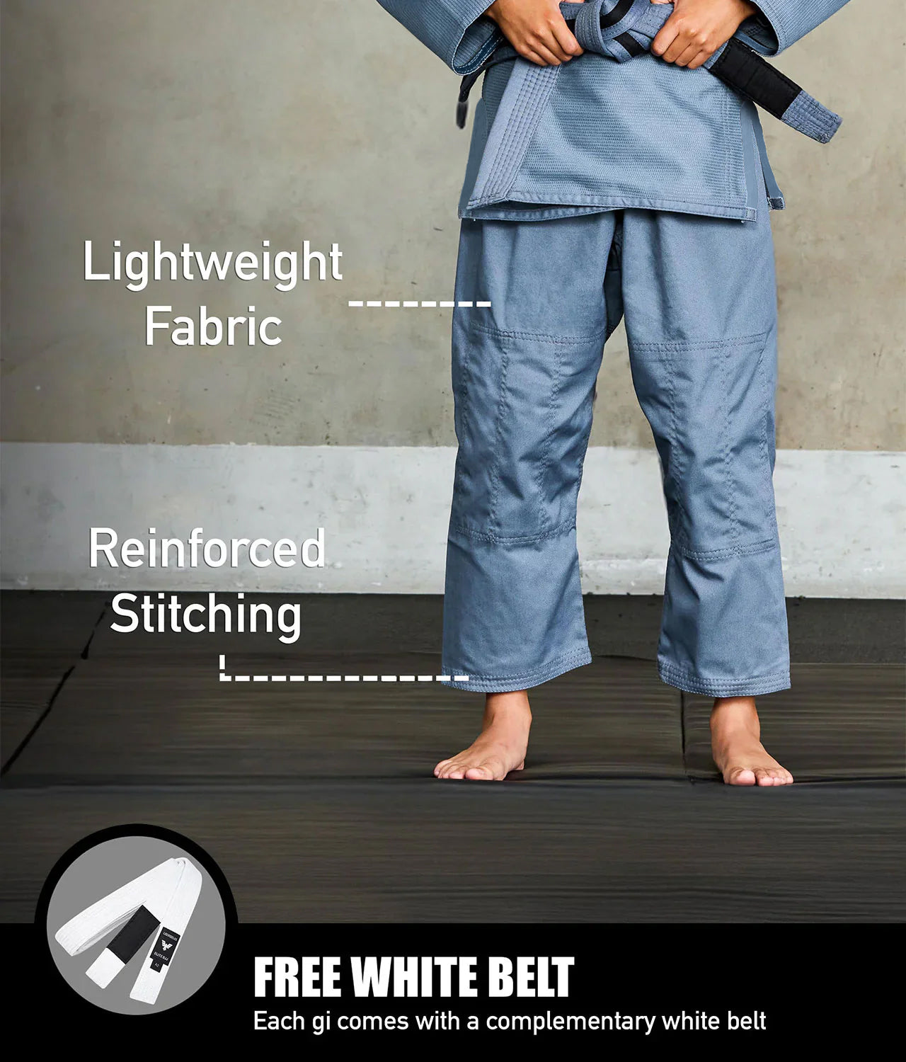 elite essential gray youth jiu jitsu gi with free gray belt