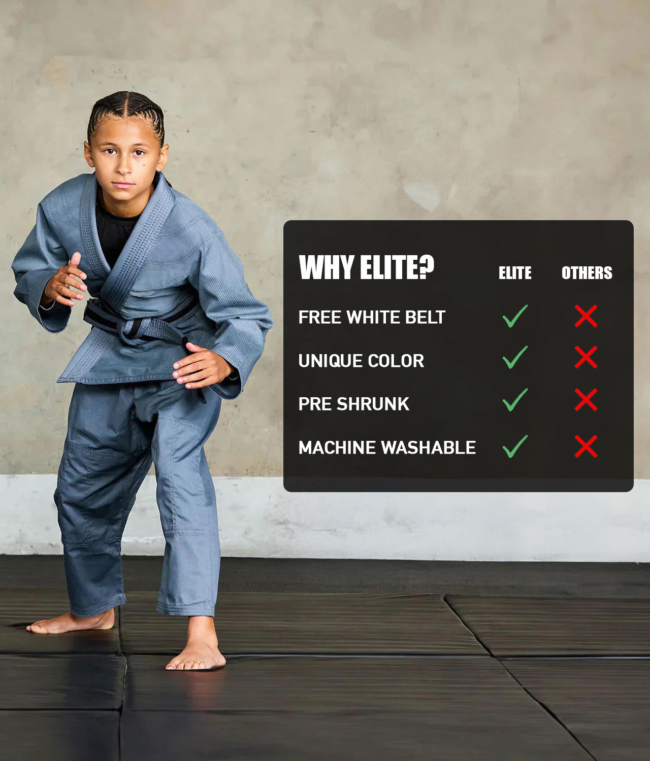 elite essential gray children jiu jitsu uniform technical features