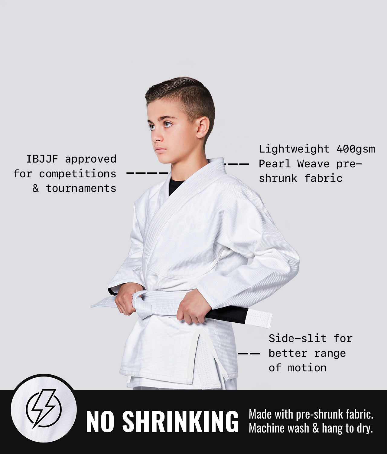 Elite Sports Kids' Essential White Brazilian Jiu Jitsu BJJ Gi Preshrunk