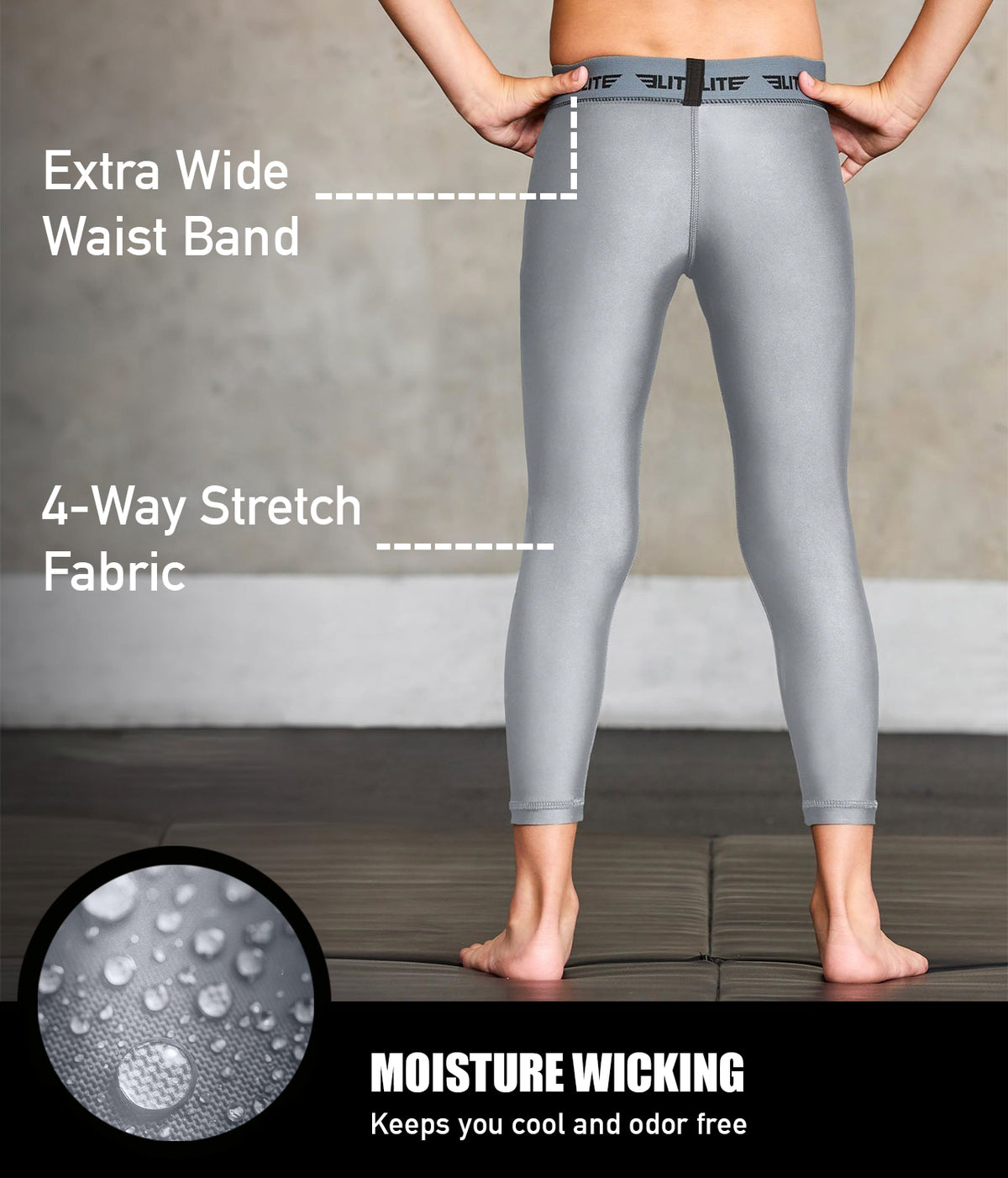 Kids' Plain Gray Compression No-Gi BJJ Spats