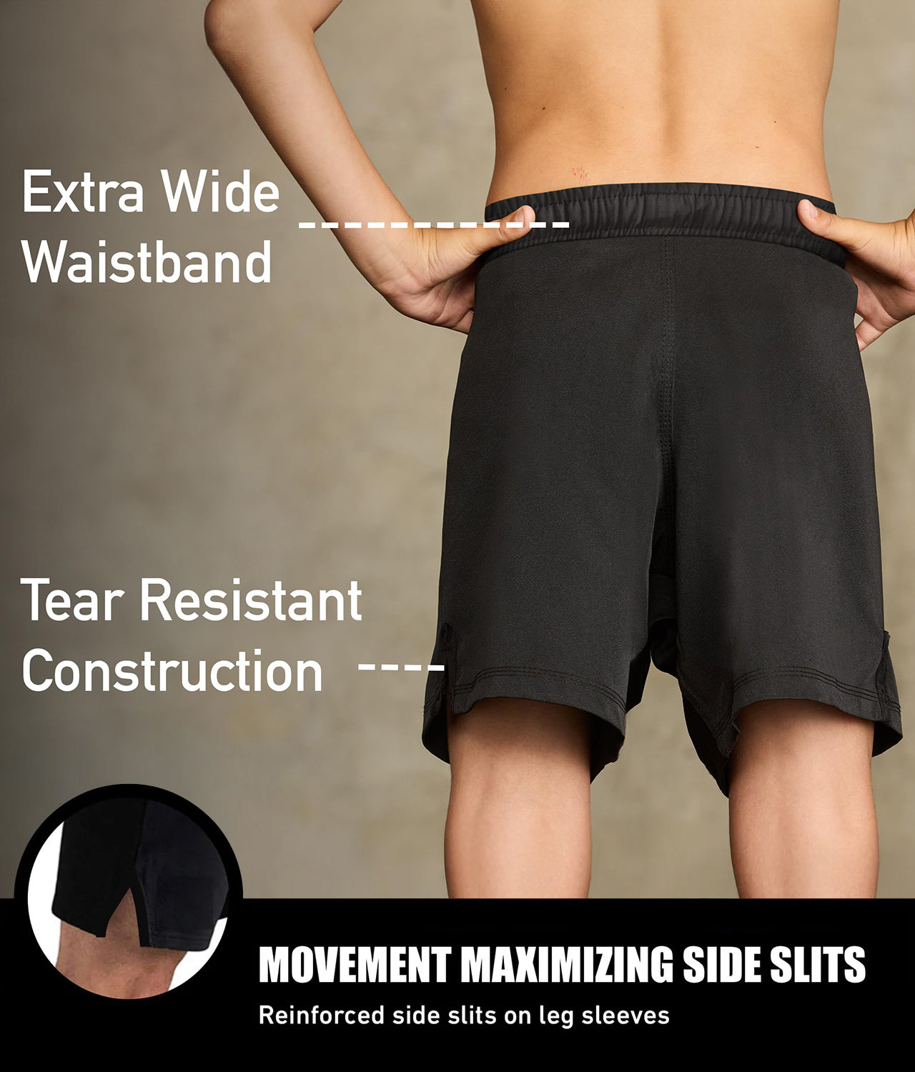 elite sports black jack series black no-gi kids jiu jitsu shorts with reinforced side slits