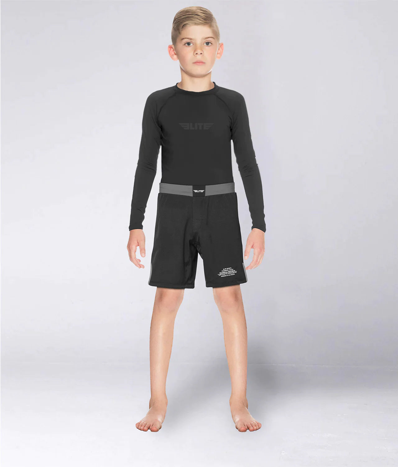 Elite Sports Kids' Black Jack Gray Kids Bjj NO-GI Shorts Full Look