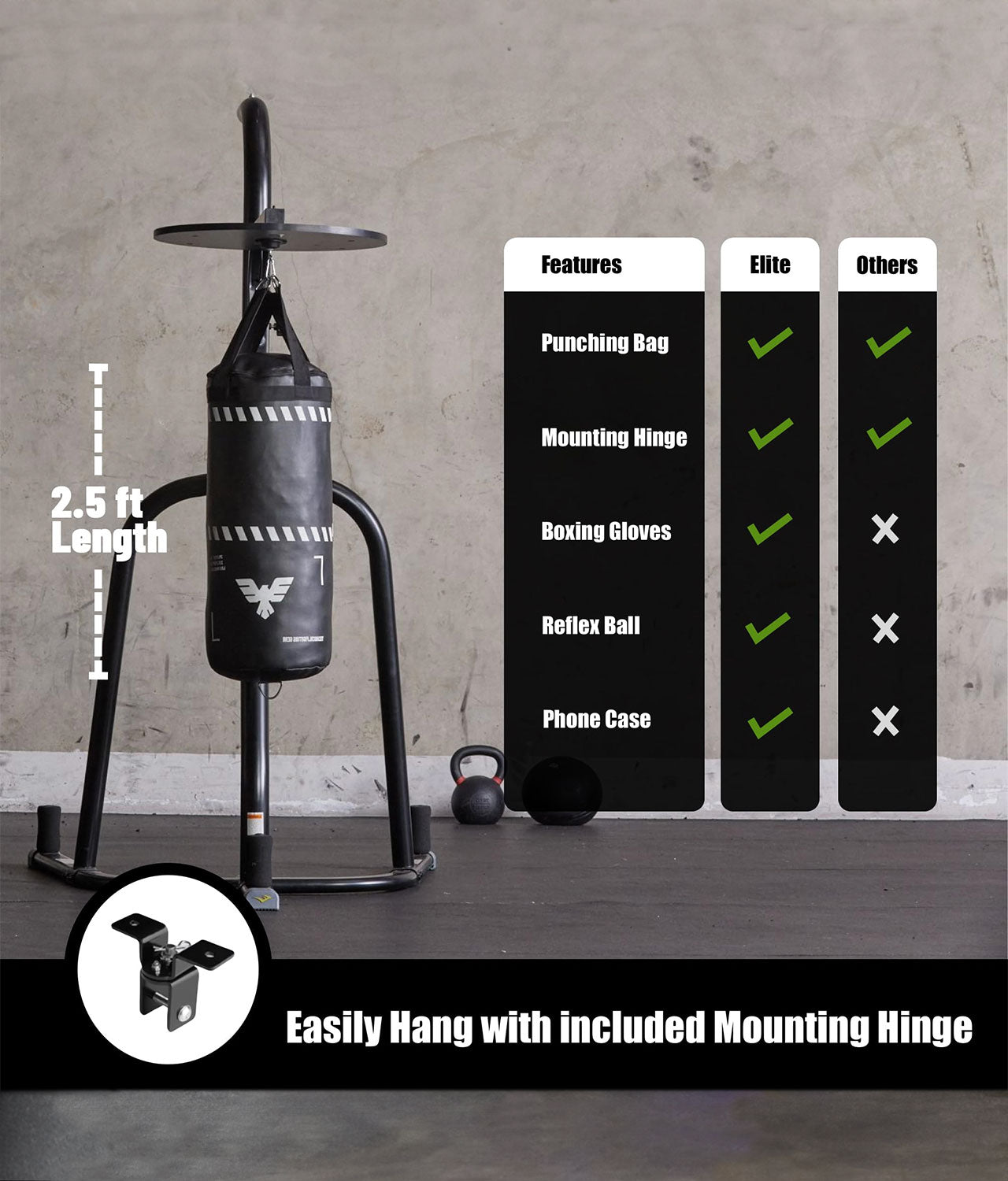 Elite Sports Kids 2.5 ft Essential Boxing Punching Bag Set Features