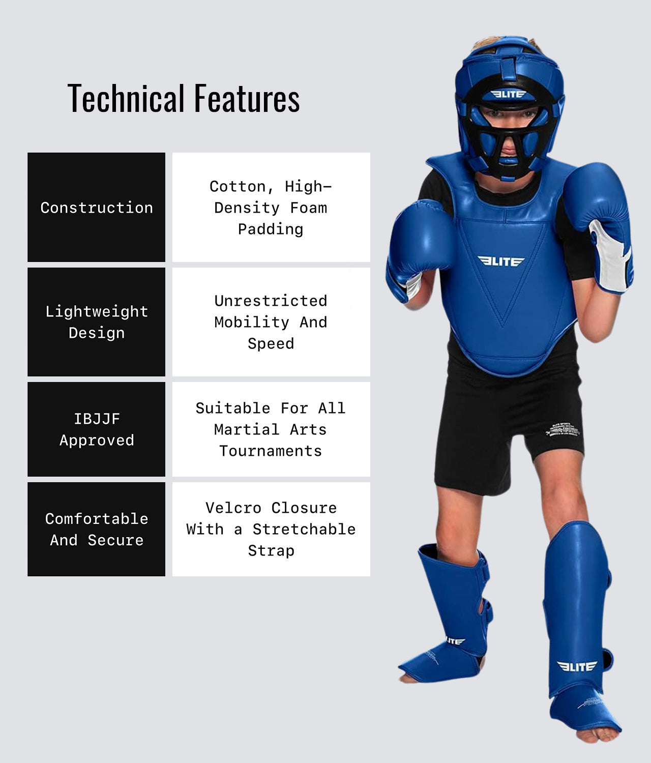 Elite Sports Kids' Blue Boxing Chest Guard : 4 to 8 Years Technical Features