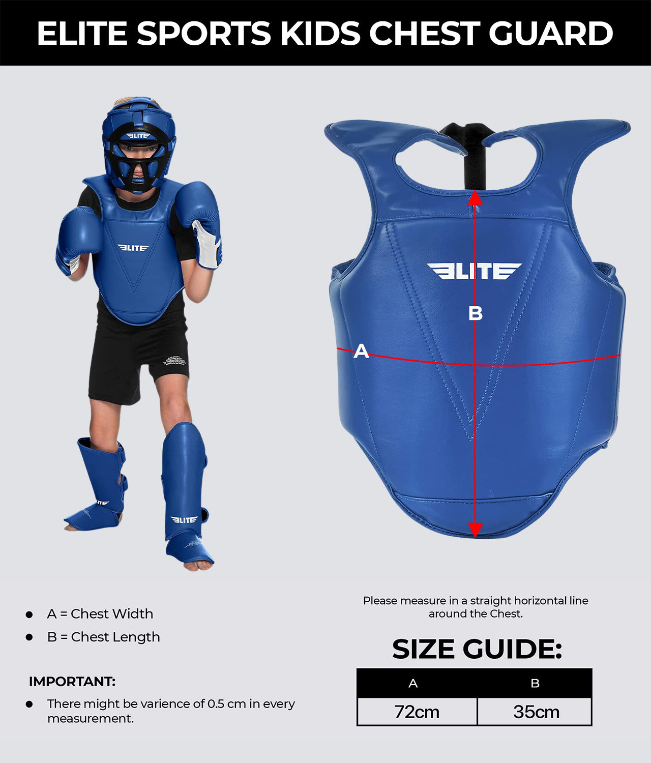 Elite Sports Kids' Blue Boxing Chest Guard : 4 to 8 Years Size Guide