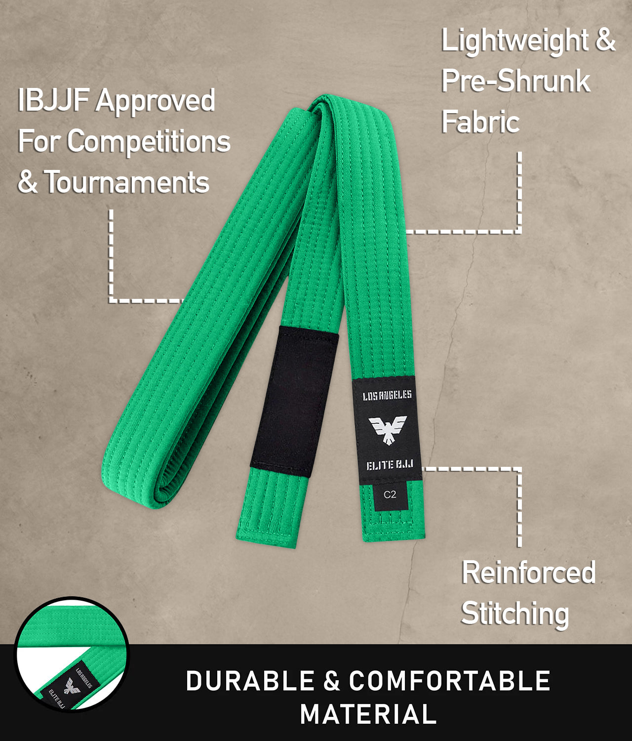 elite sports lightweight and preshrunk kids green bjj belt