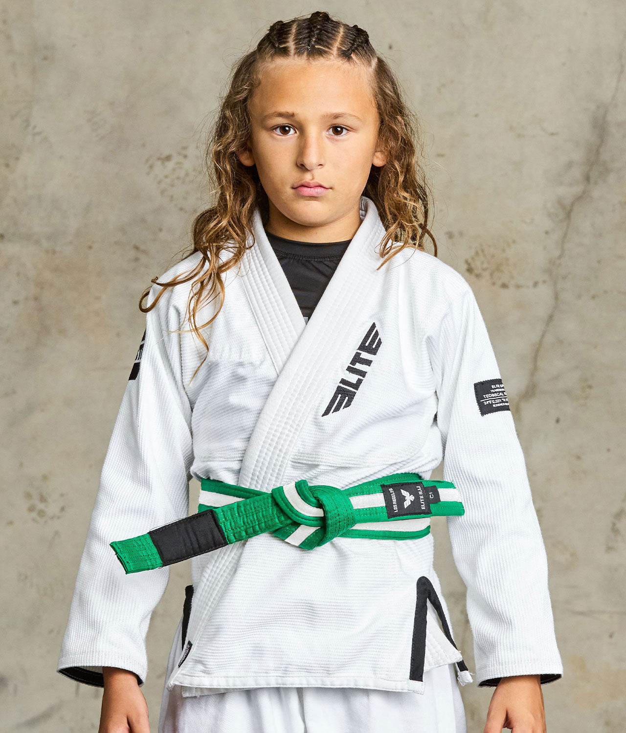elite sports Brazilian jiu jitsu kids green/white bjj belt