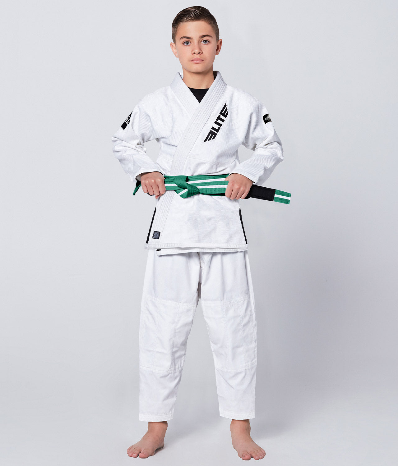Elite Sports Kids' Jiu Jitsu BJJ Green/White Belt Full Look
