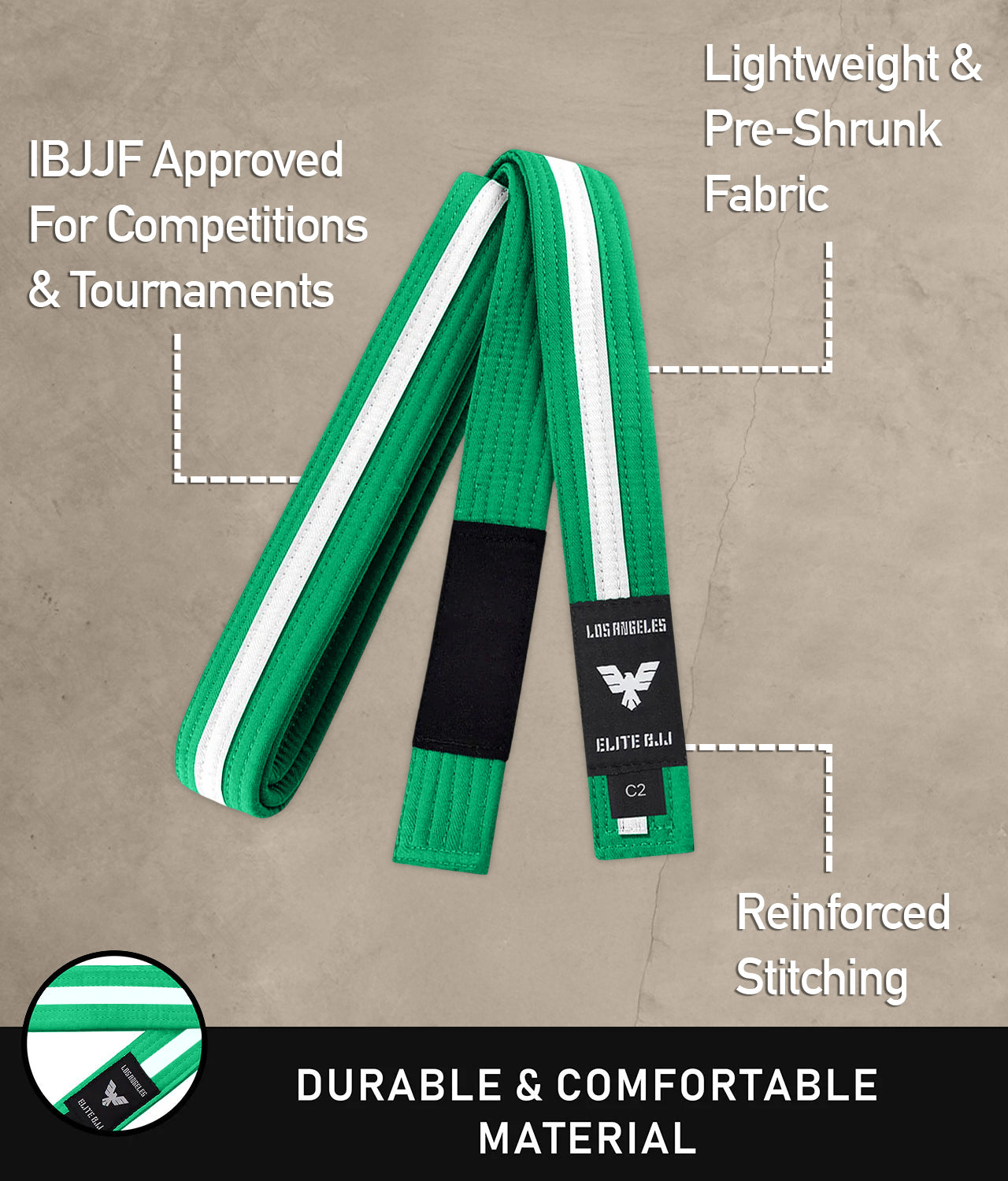 elite sports lightweight and preshrunk kids green/white bjj belt