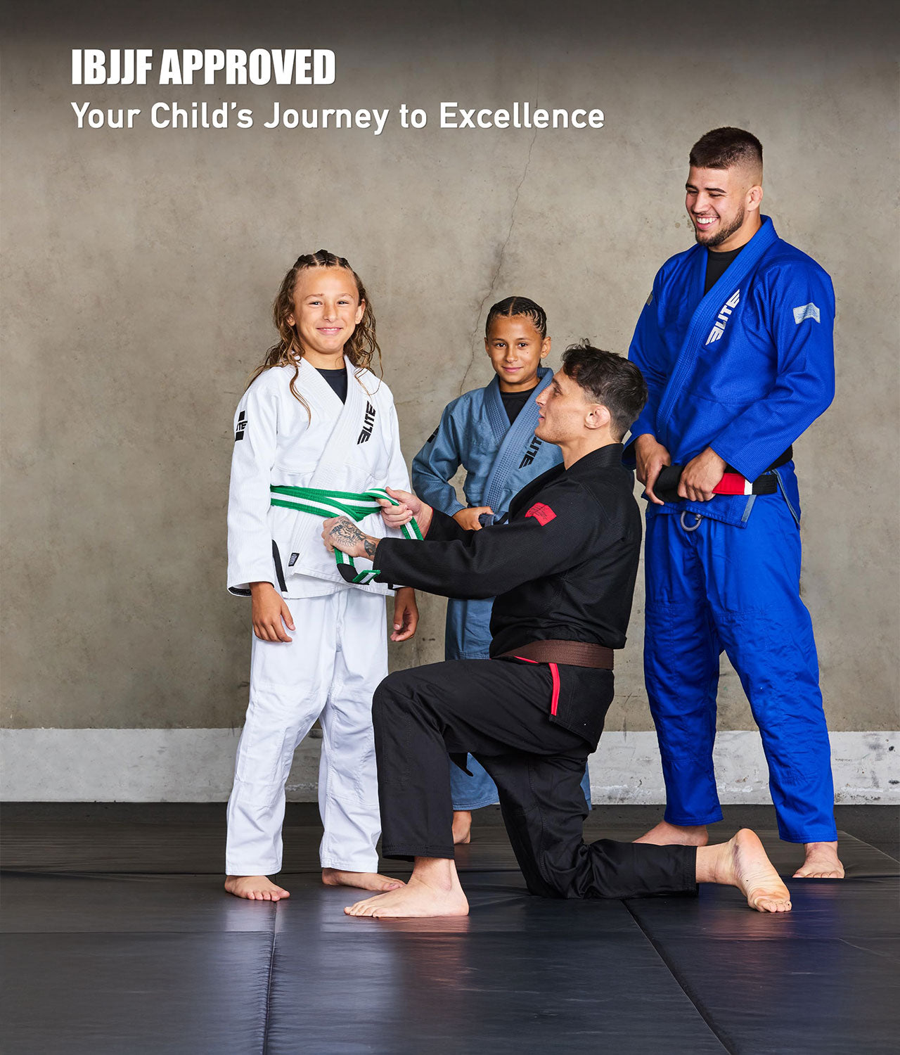 elite sports kids ibjjf approved green/white bjj belt