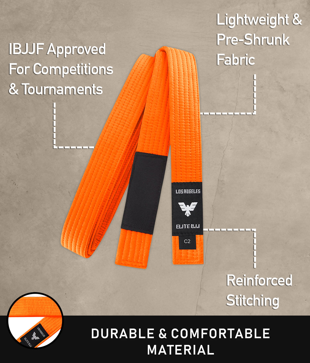 elite sports lightweight and preshrunk kids orange bjj belt