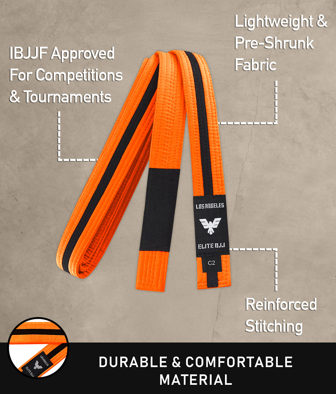 elite sports lightweight and preshrunk kids orange/black bjj belt