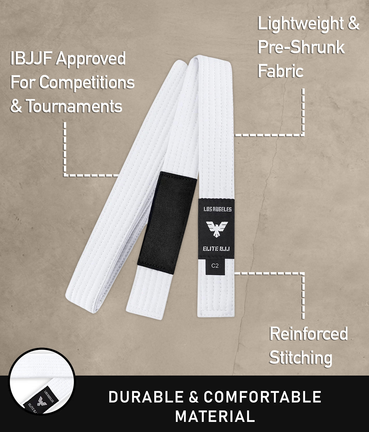 elite sports lightweight and preshrunk kids white bjj belt