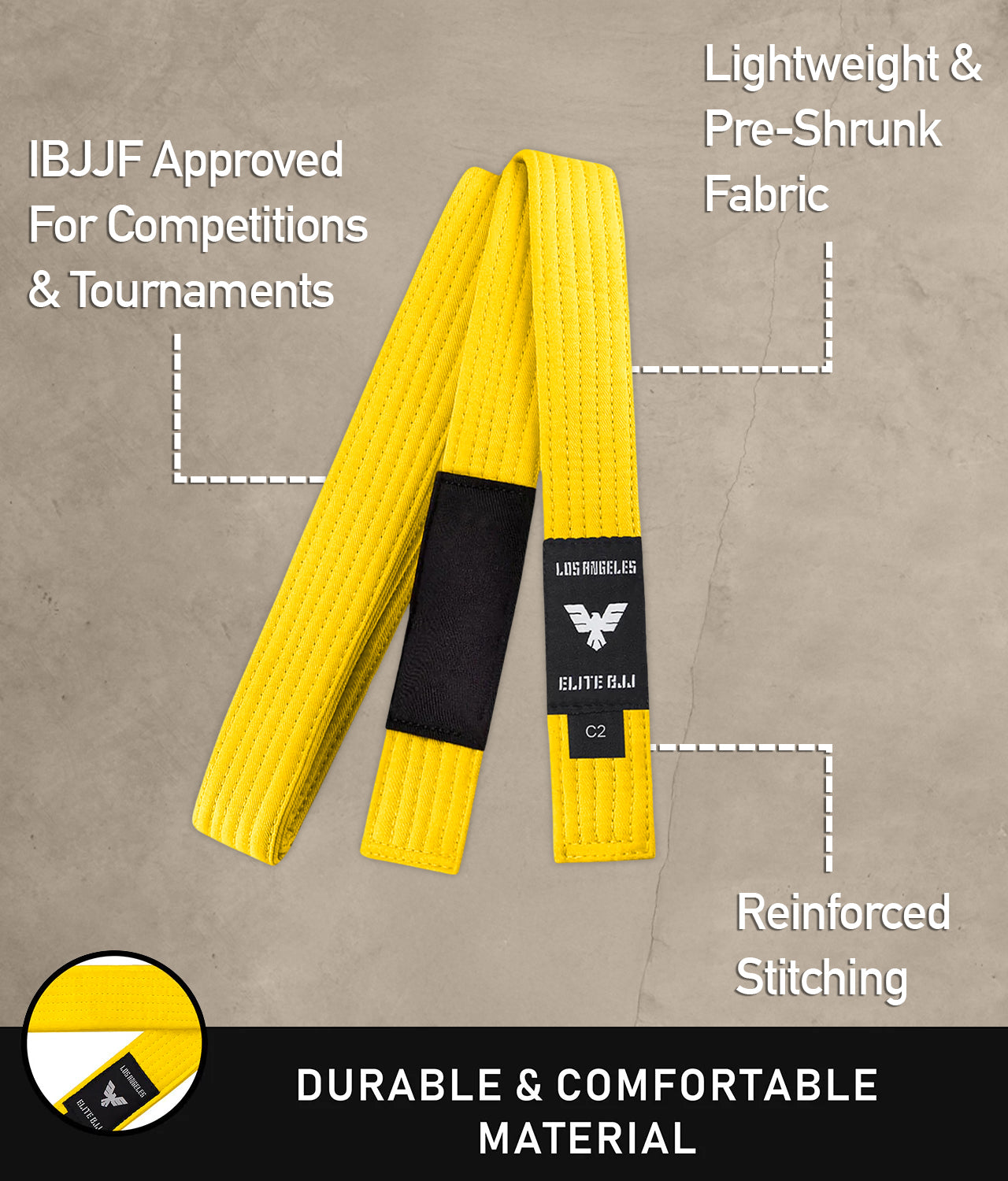 elite sports lightweight and preshrunk kids yellow bjj belt
