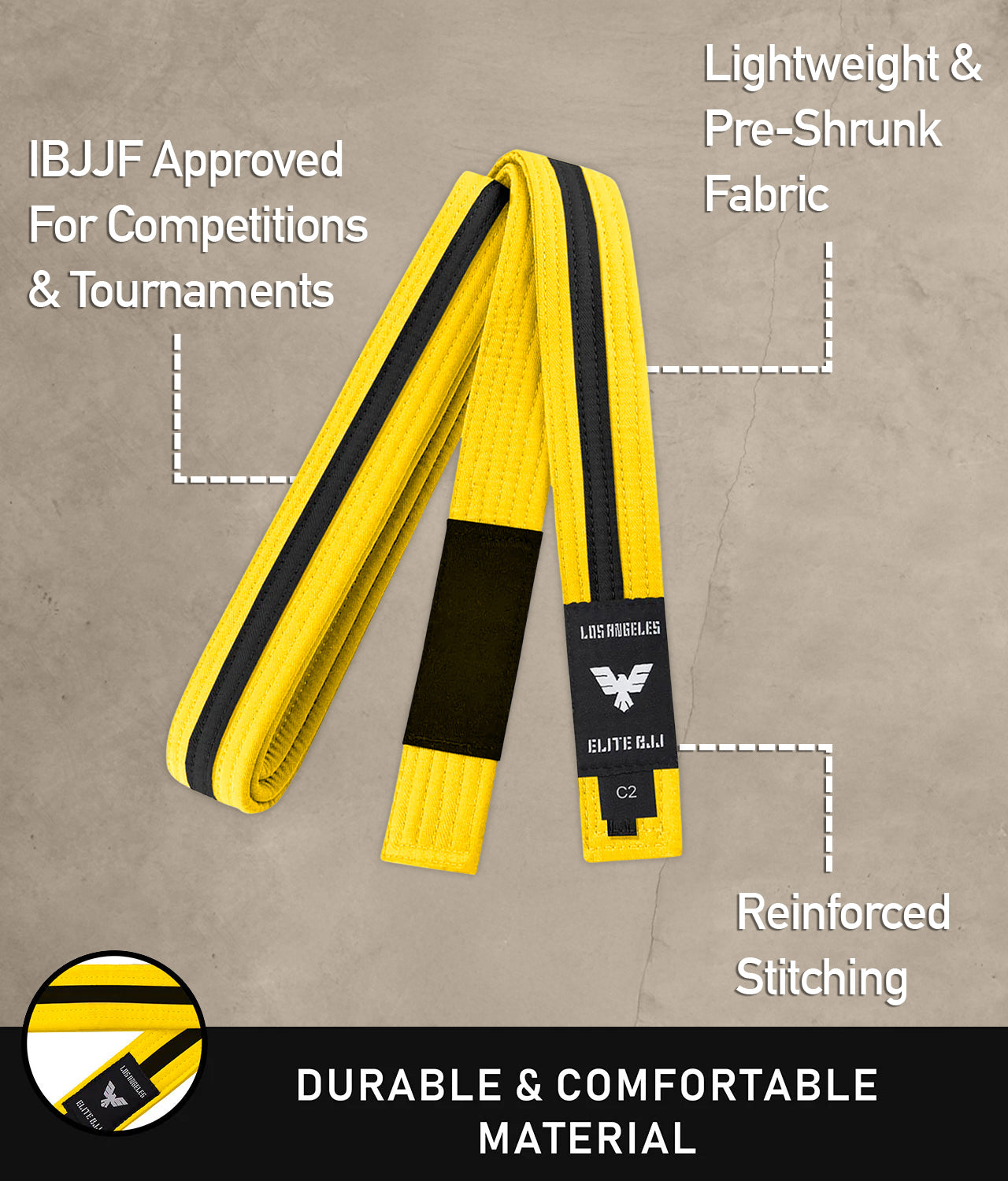elite sports lightweight and preshrunk kids yellow/black bjj belt