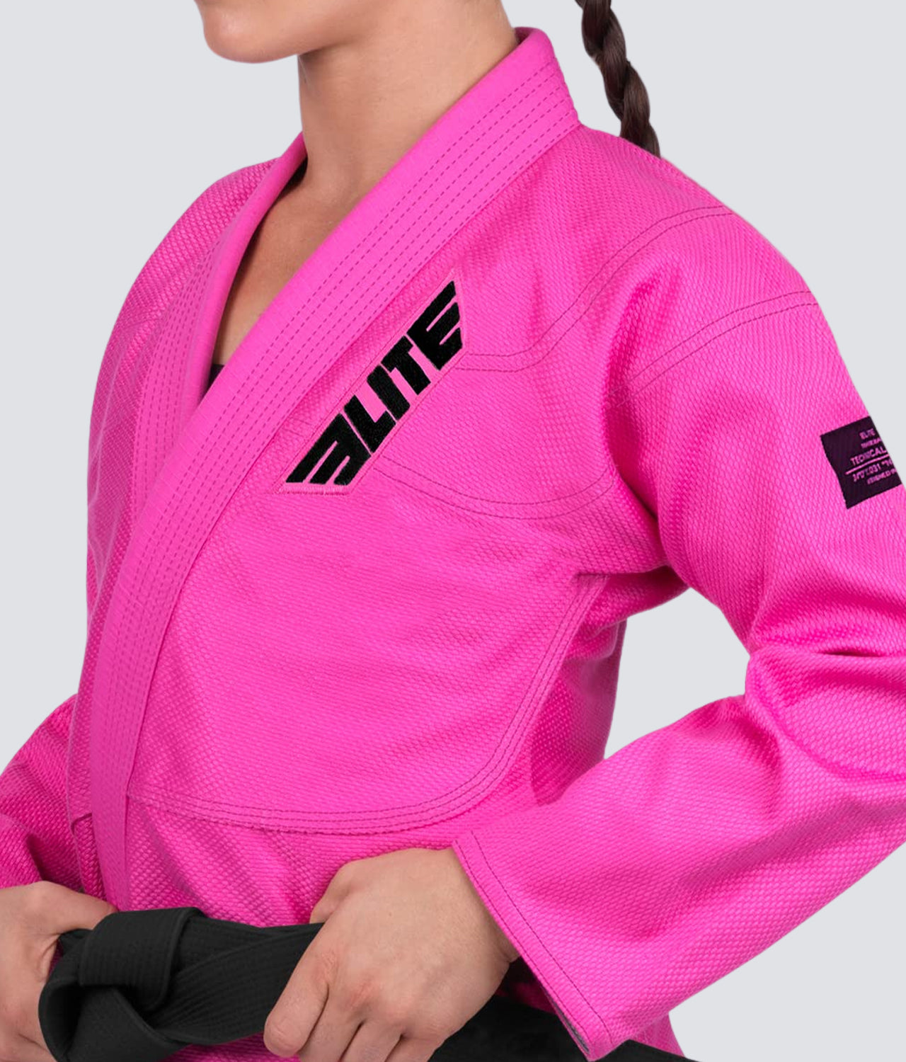 Elite Sports Women's Core Pink Brazilian Jiu Jitsu BJJ Gi Closeup View
