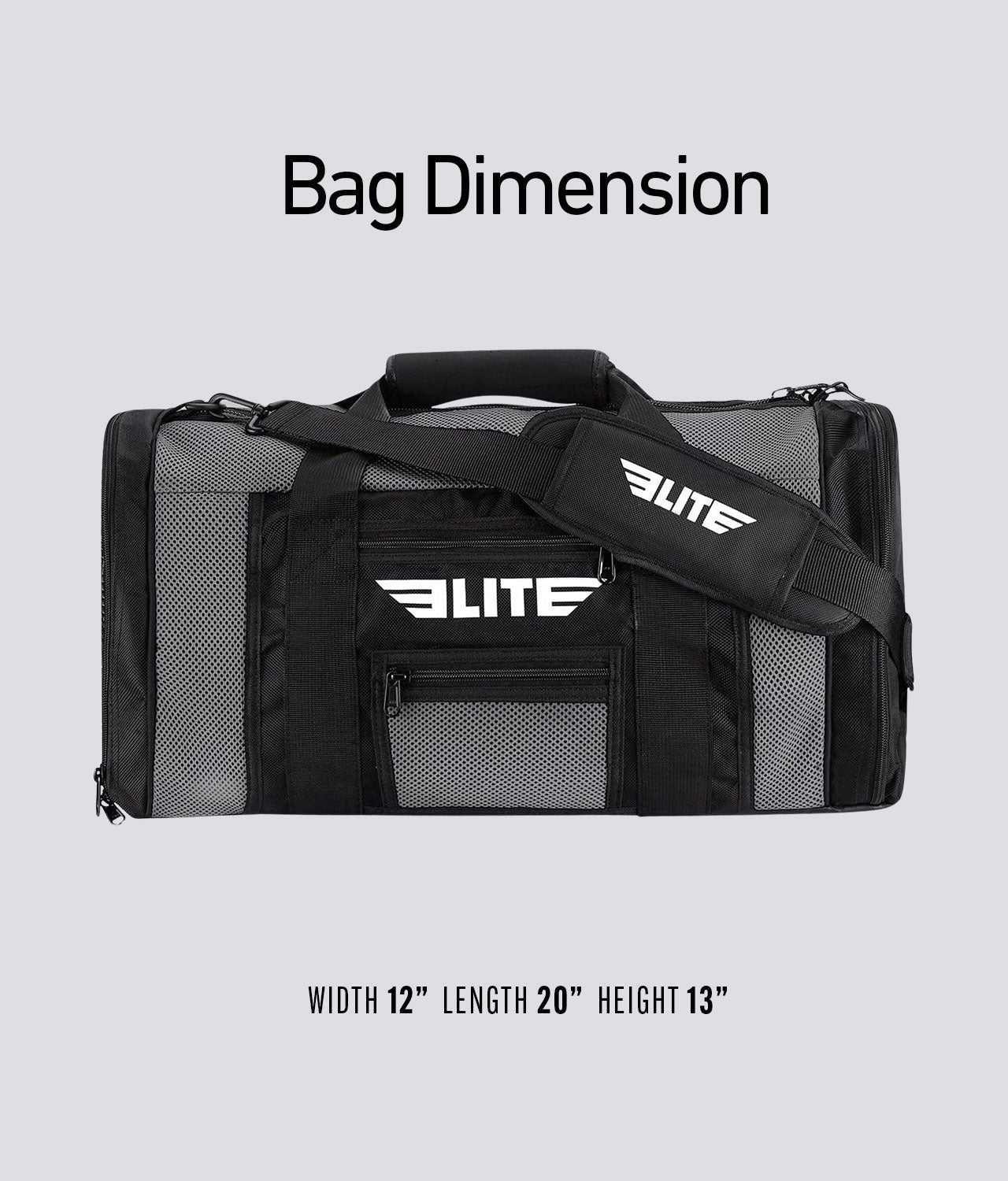 Elite Sports Mesh Gray Large MMA Gear Gym Bag Dimension