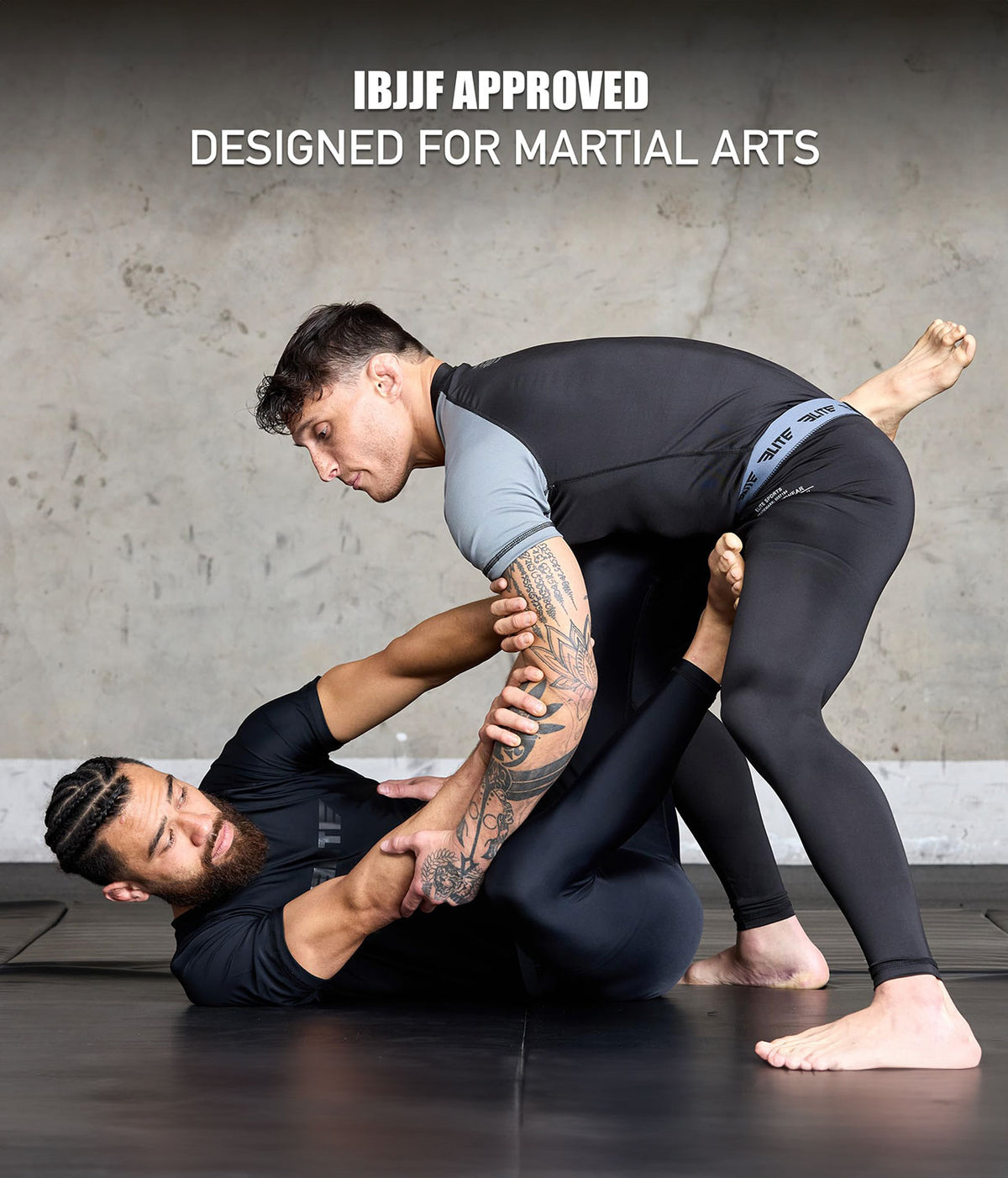 elite sports black ibjjf approved mens jiu jitsu spats