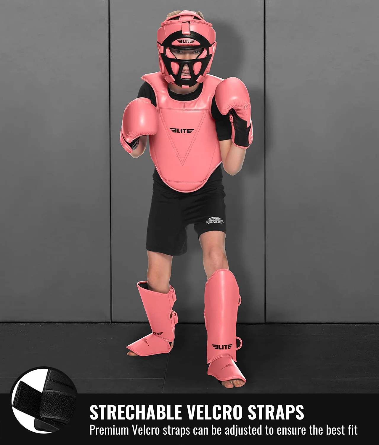 Elite Sports Kids' Plain Pink Boxing Shin Guard : 7 to 10 Years Strechable Velcro Straps